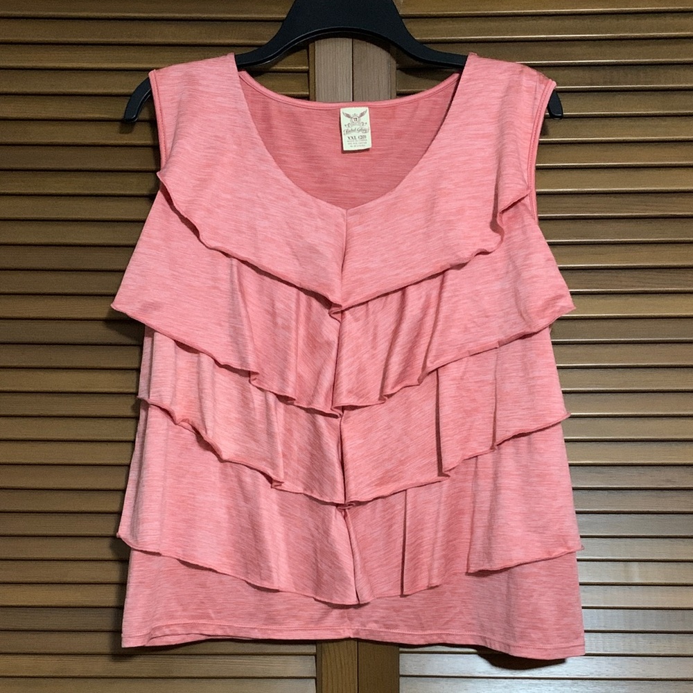 Vintage Faded Glory Coral Ruffle Layered Sleeveless Top XXL 20